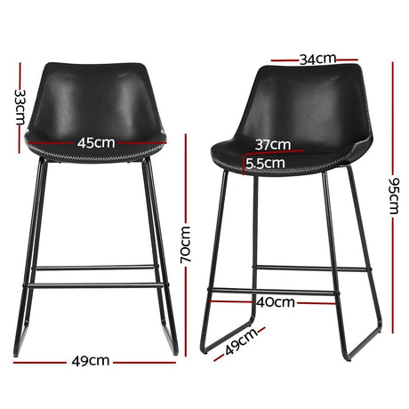 Camerons Bight black padded metal bar stool with stitched faux leather seat