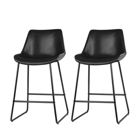Camerons Bight black padded metal bar stool with stitched faux leather seat