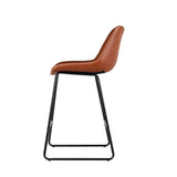 Camerons Bight brown padded metal bar stool with stitched faux leather seat