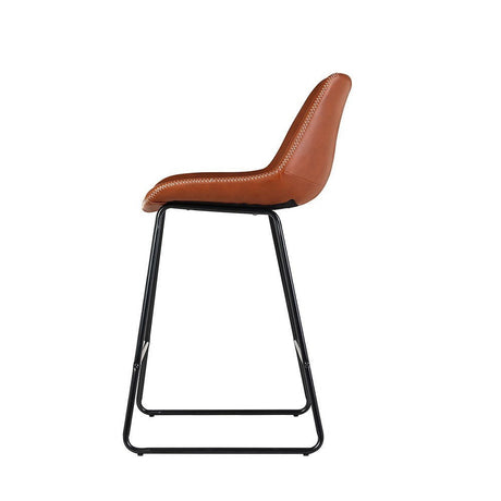 Camerons Bight brown padded metal bar stool with stitched faux leather seat