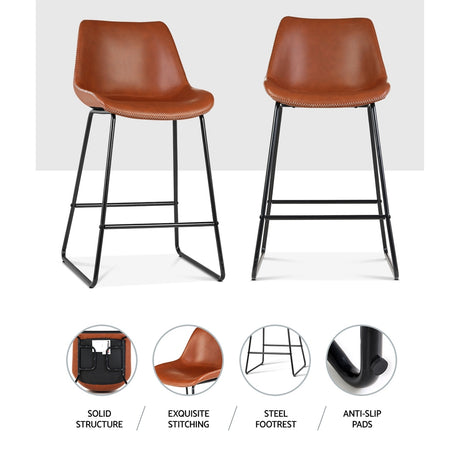 Artiss Fenella bar stool brown leather seat close-up — Allure Home Collections