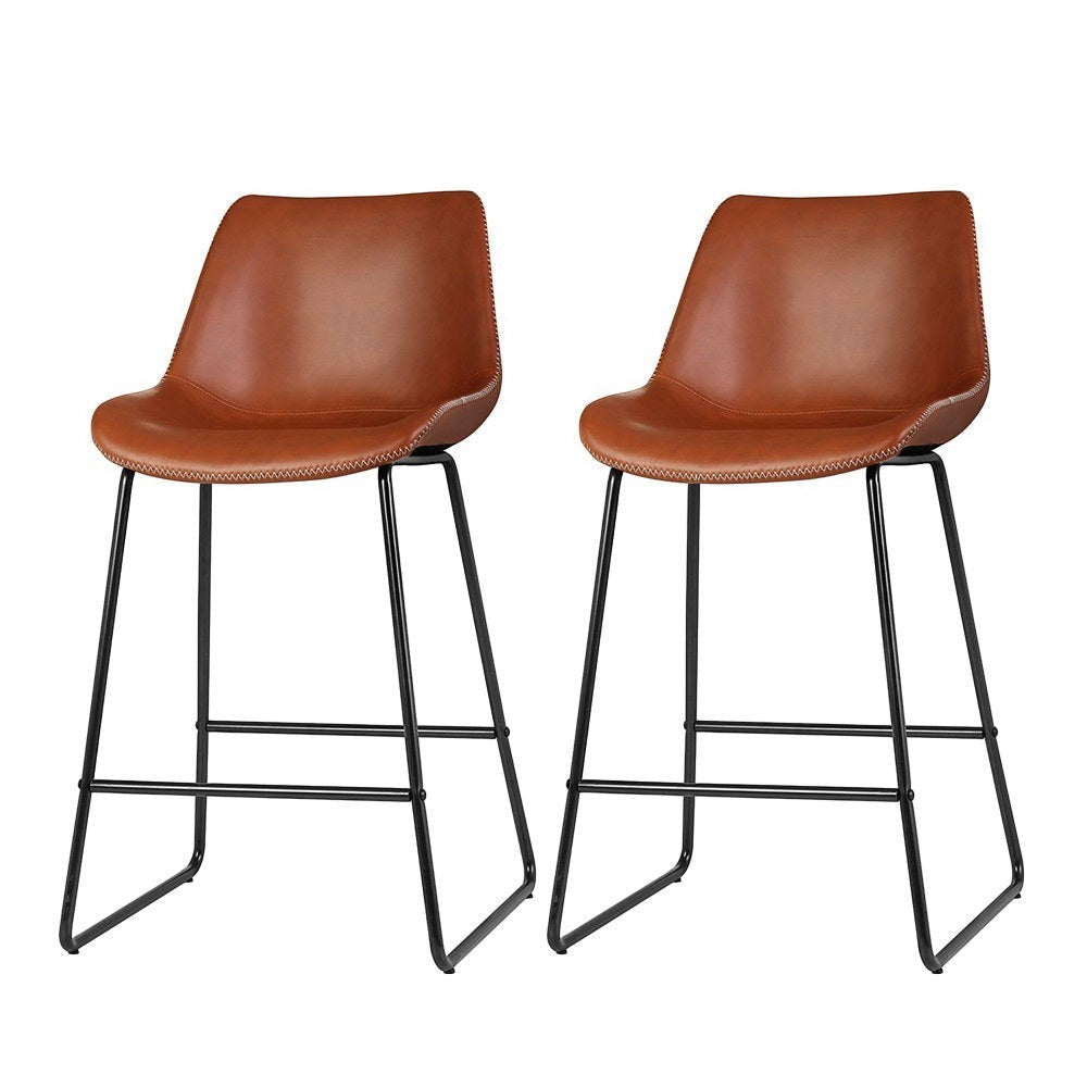 Camerons Bight brown padded metal bar stool with stitched faux leather seat