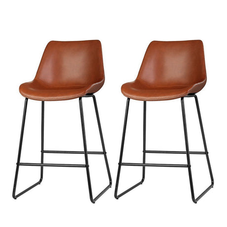 Camerons Bight brown padded metal bar stool with stitched faux leather seat