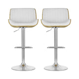 Mills Beach white gas lift bar stool with curved bentwood seat at a kitchen island