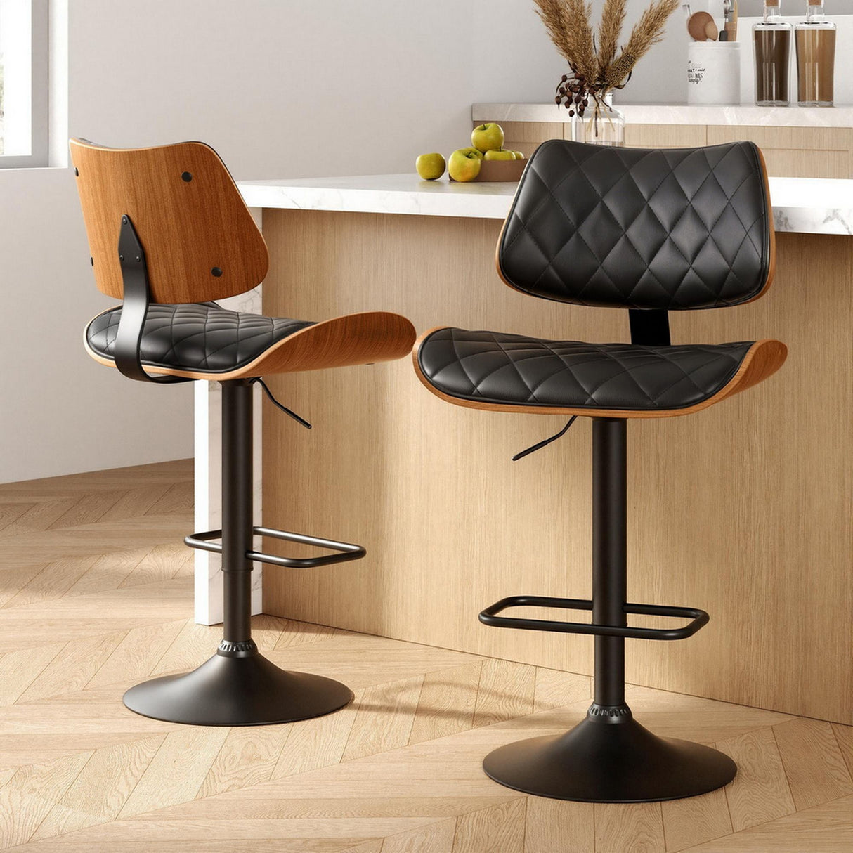 Mount Martha Gas Lift Bar Stool, Black 2pcs