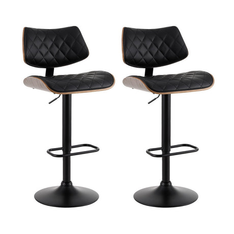 Artiss gas lift PU leather bar stools with bentwood shell pair — Allure Home Collections