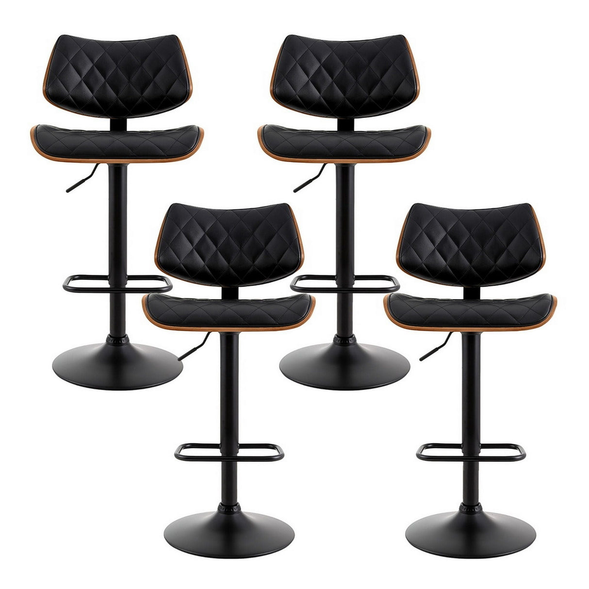 Bass black gas lift swivel bar stool with bentwood seat in a modern kitchen