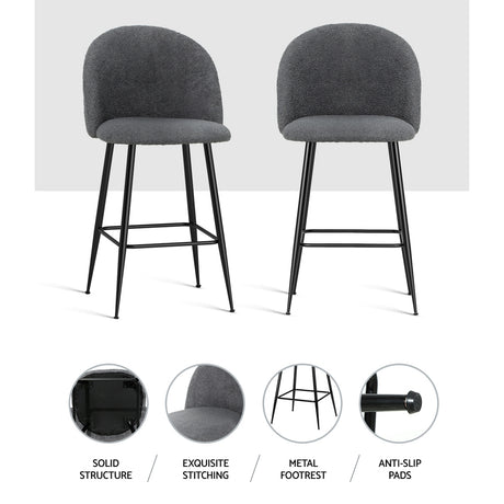 Artiss Fenille Sherpa Bar Stools - Set of 2