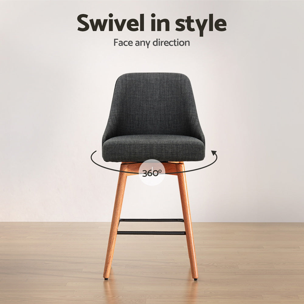 Boneo Swivel Bar Stool, Charcoal 2pcs