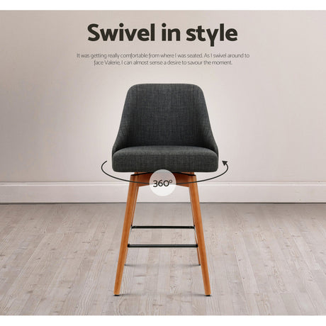 Four Artiss charcoal swivel bar stools in styled kitchen setting — Allure Home Collections