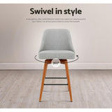 Artiss grey swivel bar stool faux linen seat and plywood frame detail — Allure Home Collections