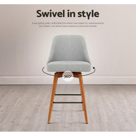 Artiss grey swivel bar stool faux linen seat and plywood frame detail — Allure Home Collections