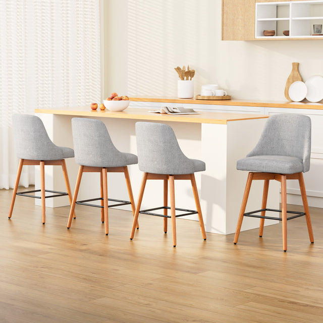Artiss grey faux linen swivel bar stools set of 4 with solid plywood frame — Allure Home Collections