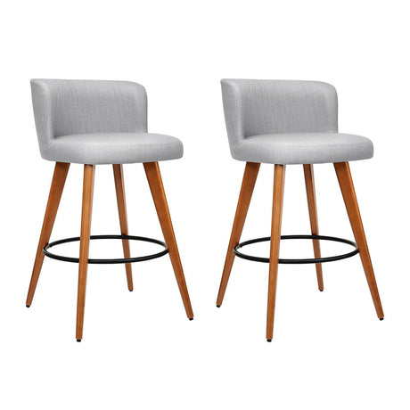 Pair of Artiss grey linen wooden bar stools in styled kitchen — Allure Home Collections