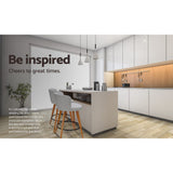 Two Artiss grey linen wooden bar stools at kitchen counter — Allure Home Collections