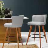 Artiss grey linen bar stool padded seat and wooden leg detail — Allure Home Collections