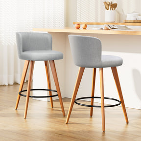 Chelsea Heights grey faux linen padded bar stools pair with backrests