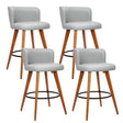Parkdale grey faux linen bar stool with padded seat and wooden frame in a modern kitchen