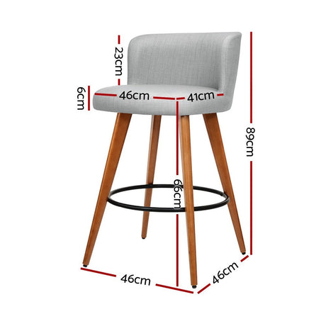 Parkdale grey faux linen bar stool with padded seat and wooden frame in a modern kitchen