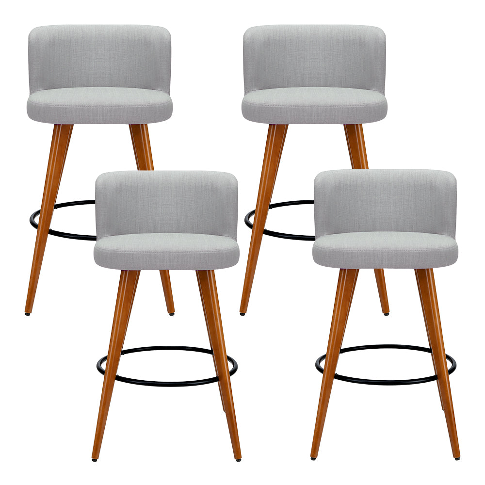 Artiss grey linen bar stool padded seat and wooden frame detail — Allure Home Collections