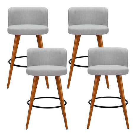Parkdale grey faux linen bar stool with padded seat and wooden frame in a modern kitchen