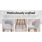 Side profile of Artiss grey linen bar stool showing mid-height backrest — Allure Home Collections