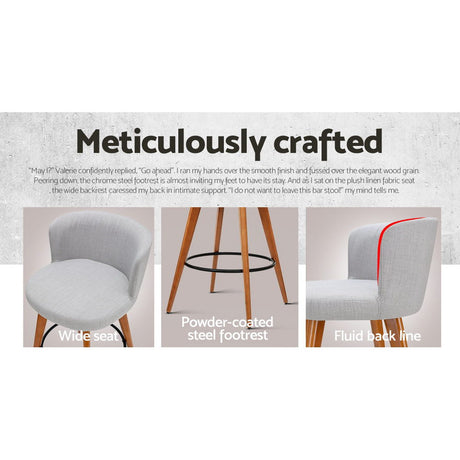 Side profile of Artiss grey linen bar stool showing mid-height backrest — Allure Home Collections