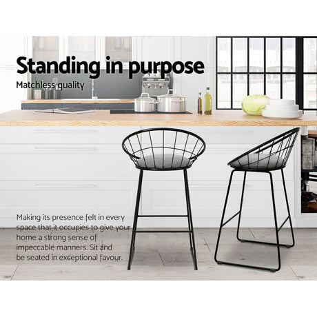 Side profile of Artiss black metal bar stool showing contemporary frame — Allure Home Collections