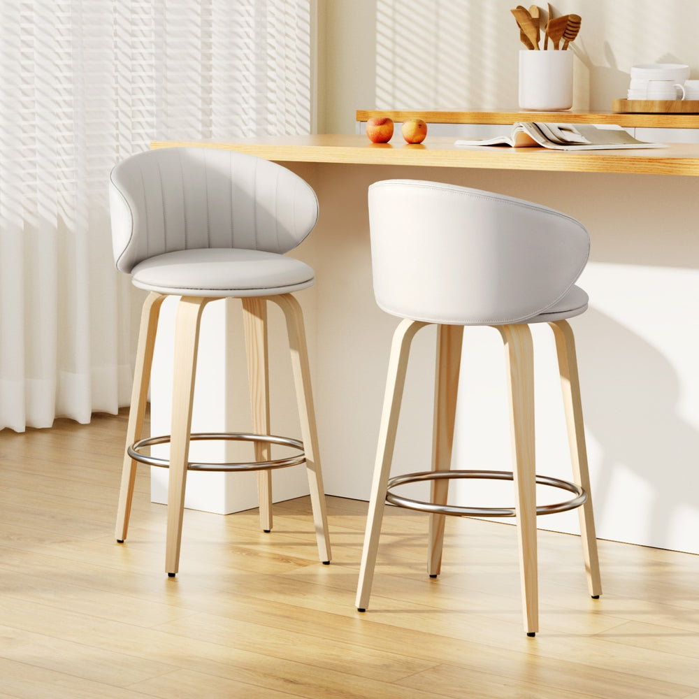 Artiss contoured bar stool PU leather seat and wooden frame detail — Allure Home Collections