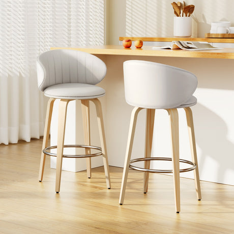 Artiss contoured bar stool PU leather seat and wooden frame detail — Allure Home Collections
