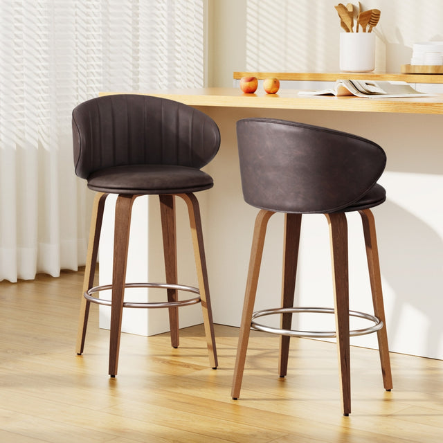 Artiss contoured PU leather bar stools pair with wooden frame — Allure Home Collections