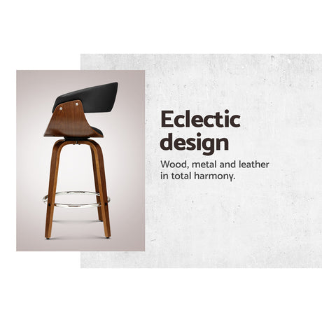 Side profile of Artiss swivel bar stool showing wood and metal frame — Allure Home Collections
