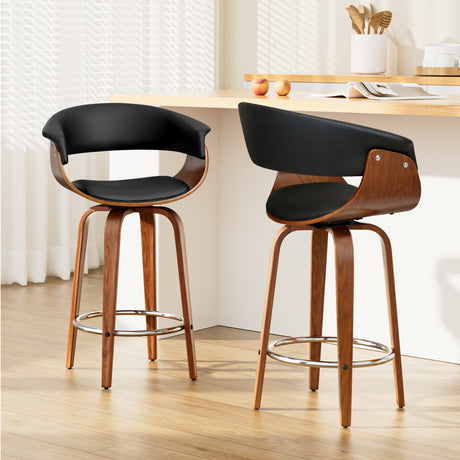 Artiss swivel bar stool solid plywood frame and PU leather seat detail — Allure Home Collections