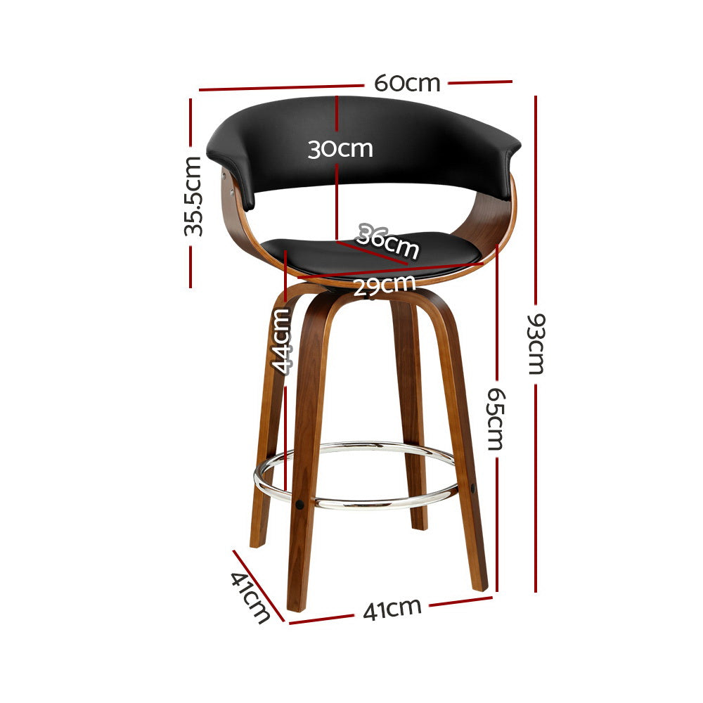 Artiss swivel bar stool walnut finish and deluxe PU leather seat detail — Allure Home Collections