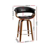 Artiss swivel bar stool walnut finish and deluxe PU leather seat detail — Allure Home Collections