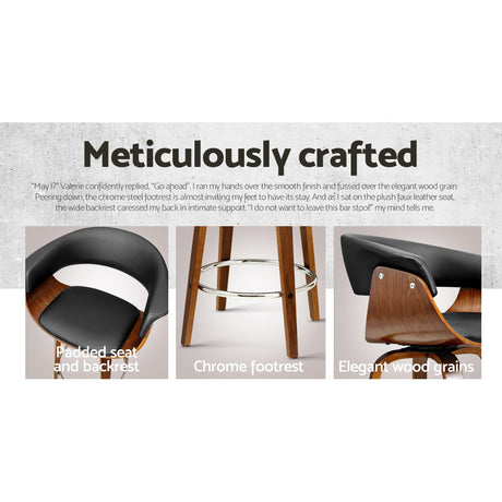 Side profile of Artiss swivel bar stool showing walnut frame — Allure Home Collections