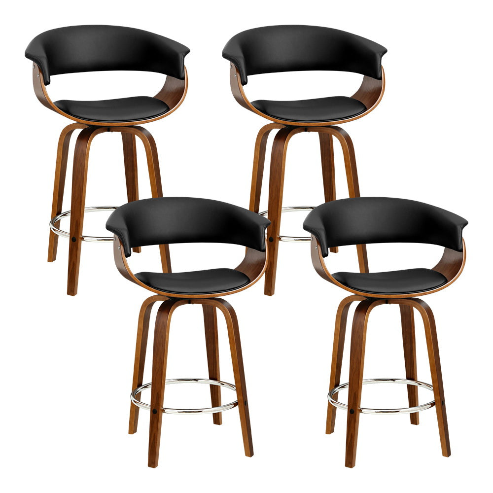Set of 4 Artiss walnut swivel bar stools in styled dining setting — Allure Home Collections