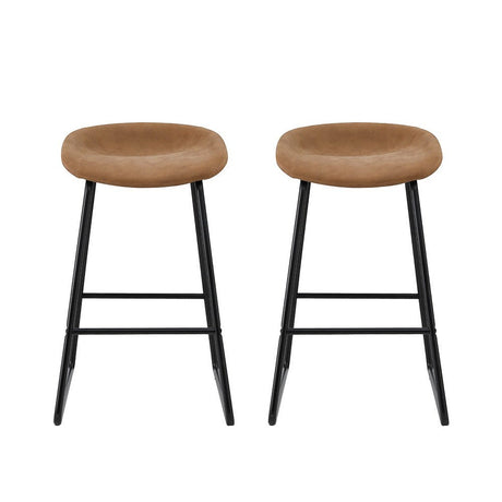 Sullivan Bay brown faux leather padded metal bar stool at a kitchen counter