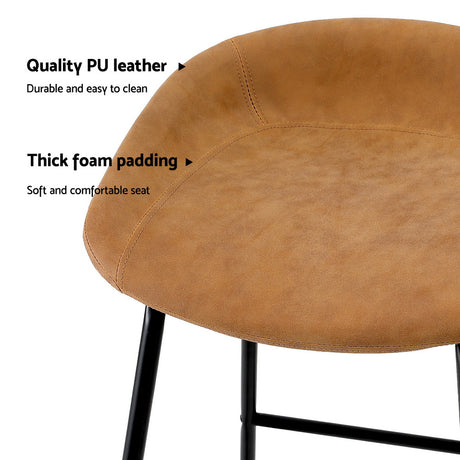 Artiss Ludovic brown leather bar stool seat close-up — Allure Home Collections