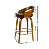 Point King swivel wooden bar stool with black faux leather seat and walnut frame