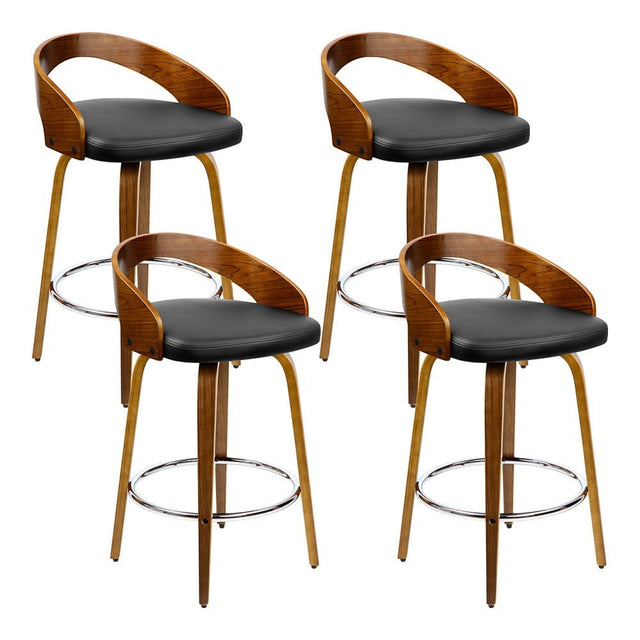 Point King swivel wooden bar stool with black faux leather seat and walnut frame