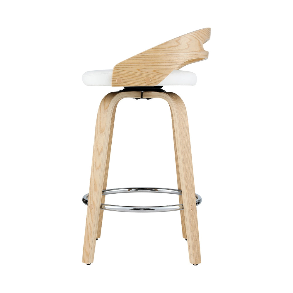 Close up of the rhyll swivel bar stool white seat and frame