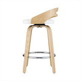 Close up of the rhyll swivel bar stool white seat and frame