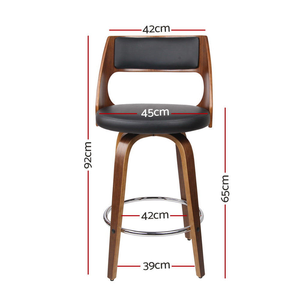 Side profile of Artiss swivel bar stool showing wooden base — Allure Home Collections