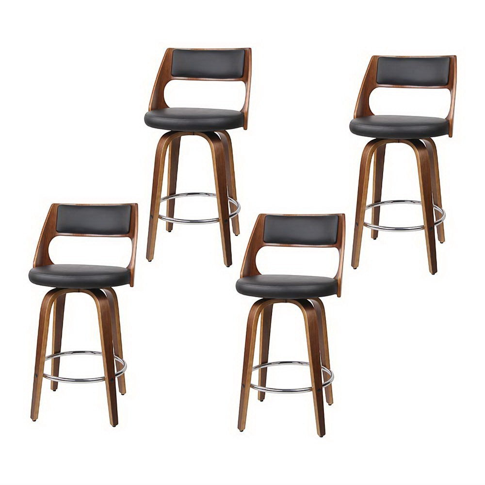 Highett black swivel faux leather bar stool with walnut legs in a modern kitchen