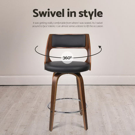 Side profile of Artiss swivel leather bar stool showing base — Allure Home Collections