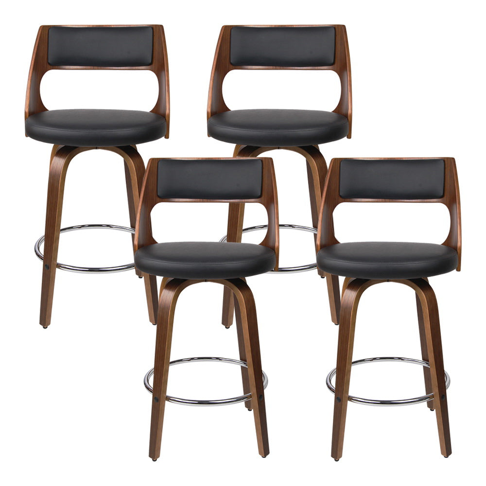 Highett black swivel faux leather bar stool with walnut legs in a modern kitchen