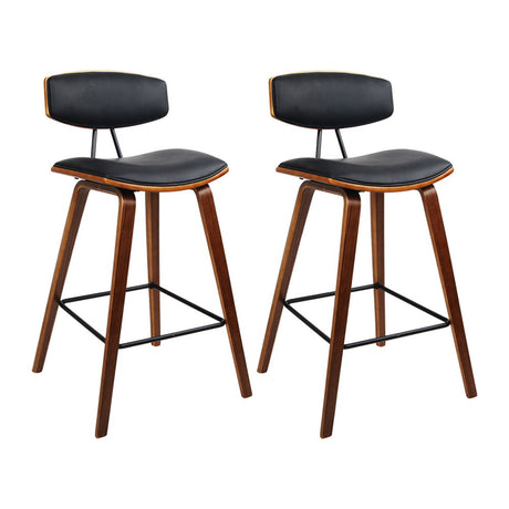 Artiss bar stool walnut wood finish and leather padded seat detail — Allure Home Collections