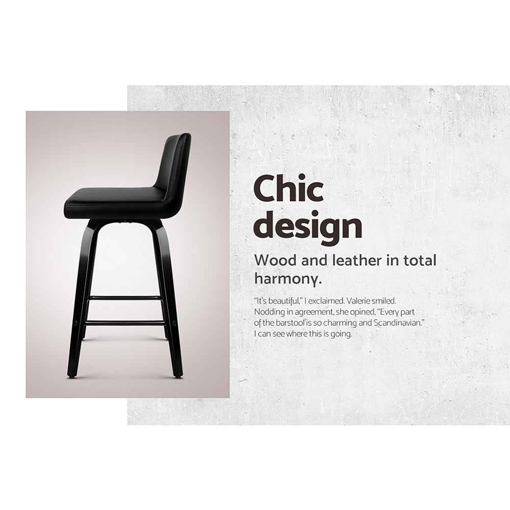 Side profile of Artiss swivel leather bar stool showing wooden frame — Allure Home Collections