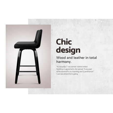 Side profile of Artiss swivel leather bar stool showing wooden frame — Allure Home Collections